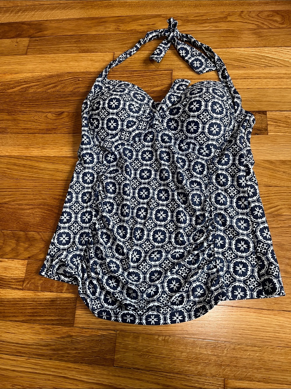 Merona Navy and White Medallion Halter Tankini Top
